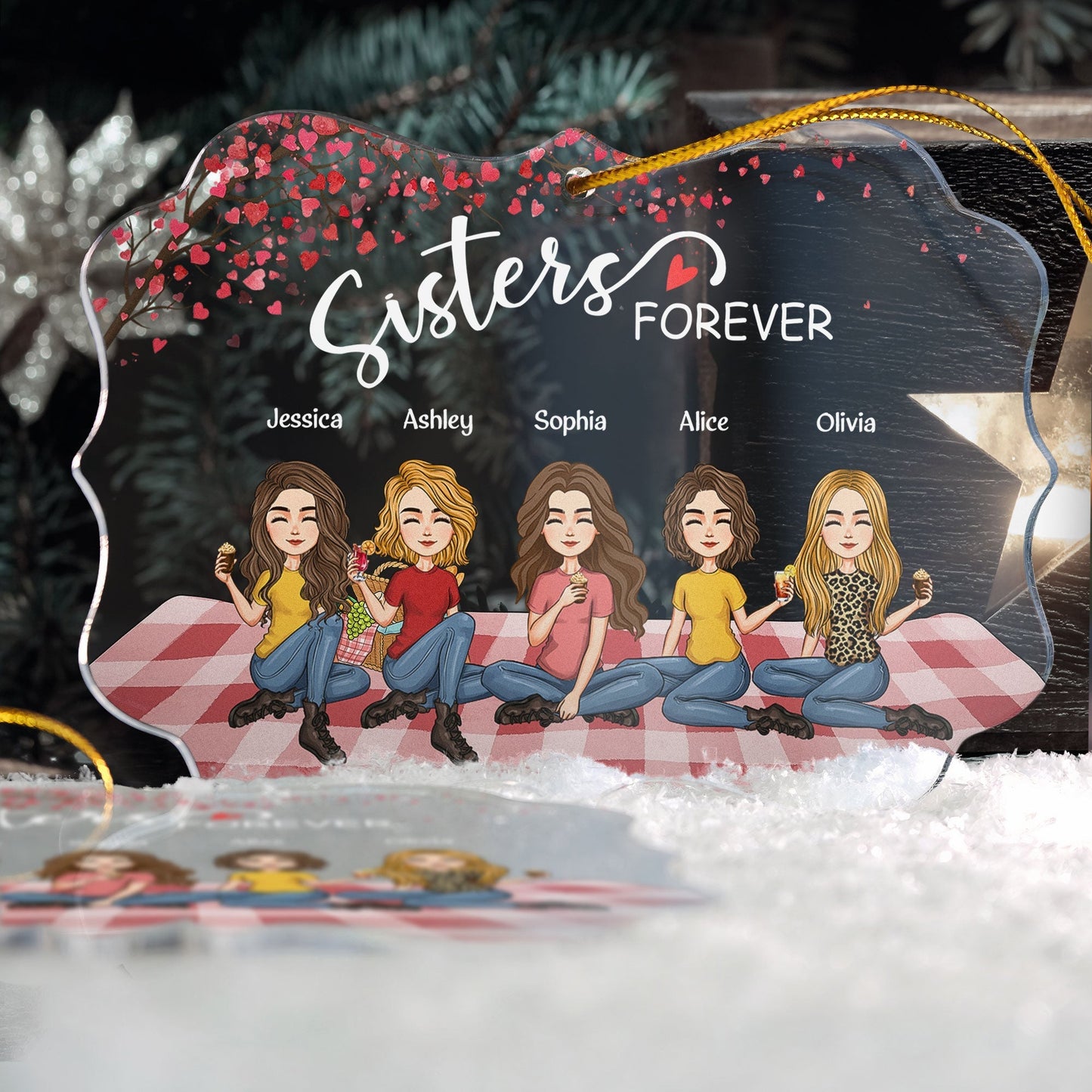 Personalized Sisters Forever Acrylic Ornament - Heartfelt Gift for Her