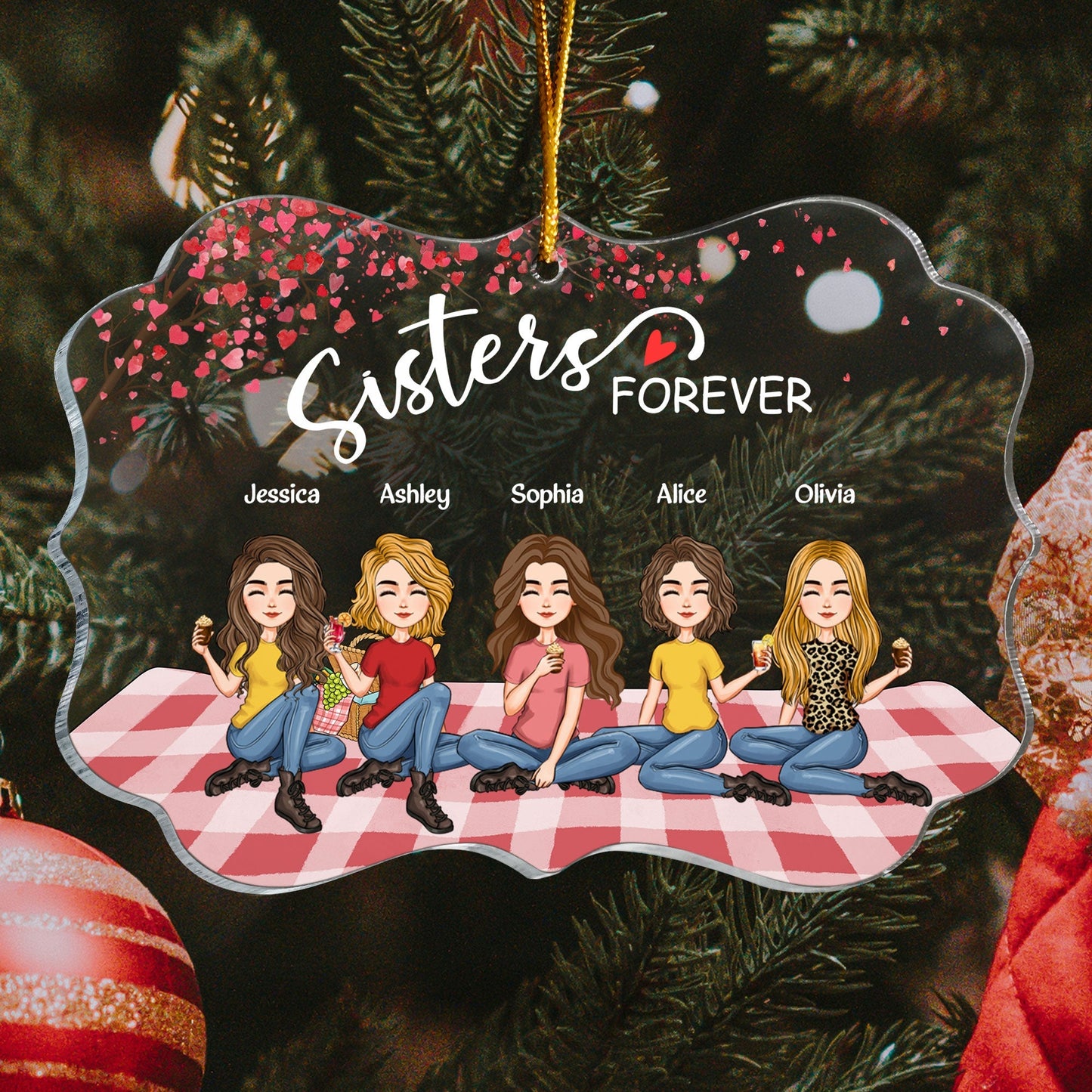 Personalized Sisters Forever Acrylic Ornament - Heartfelt Gift for Her