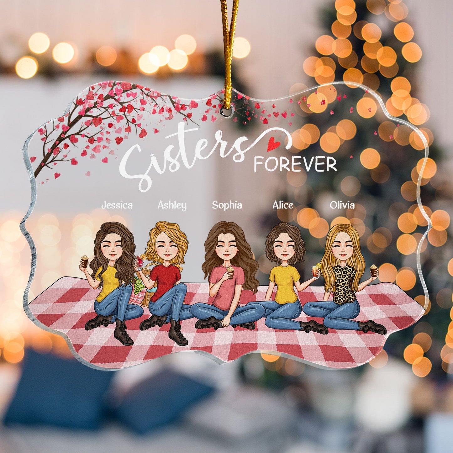 Personalized Sisters Forever Acrylic Ornament - Heartfelt Gift for Her