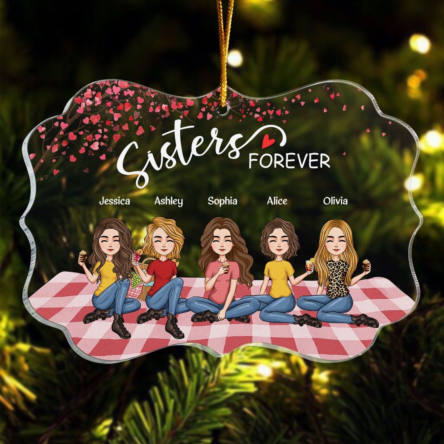 Personalized Sisters Forever Acrylic Ornament - Heartfelt Gift for Her