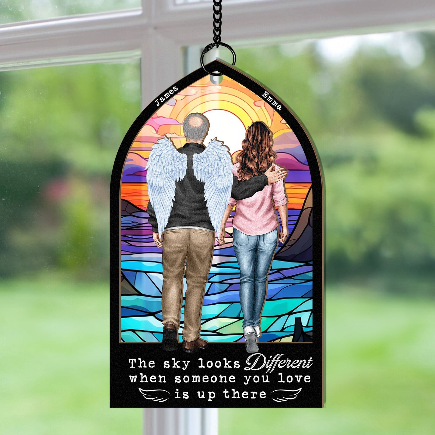 Custom Memorial For Loved One Suncatcher Ornament: 'Sky Looks Different' Keepsake