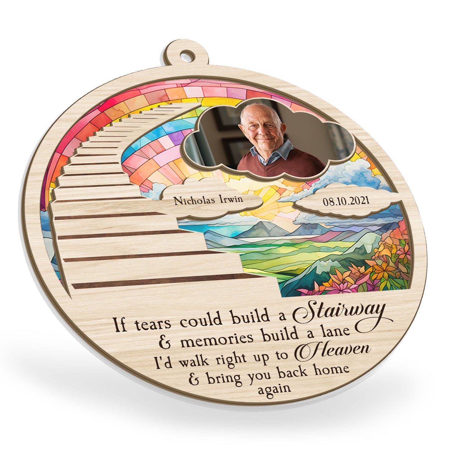 Custom Photo Memorial For Loved One Suncatcher Ornament: Stairway to Heaven Gift