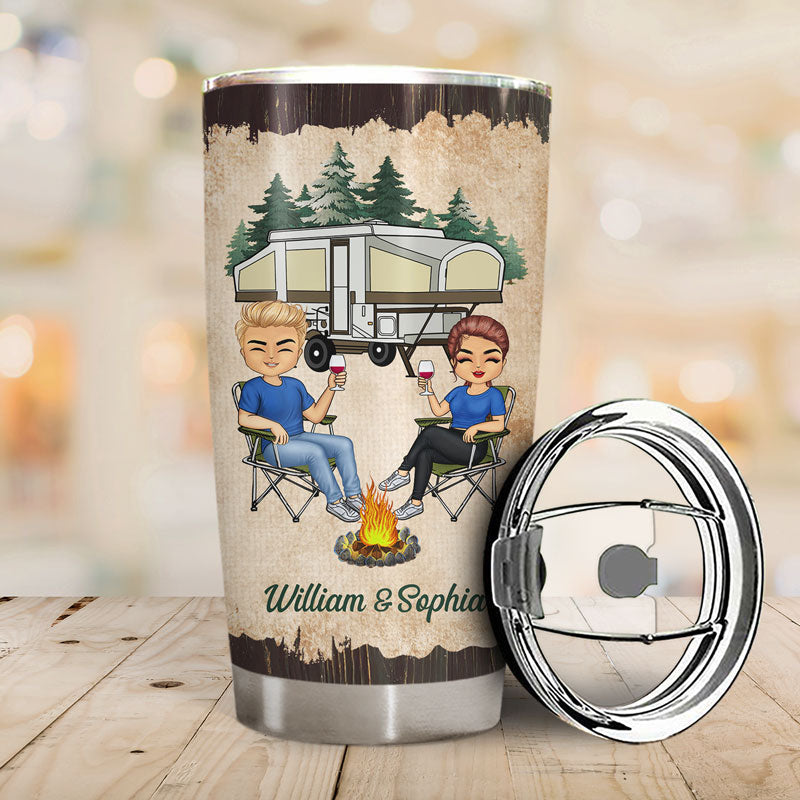 Custom Couple Camping Tumbler: 'Husband & Wife Partners For Life'