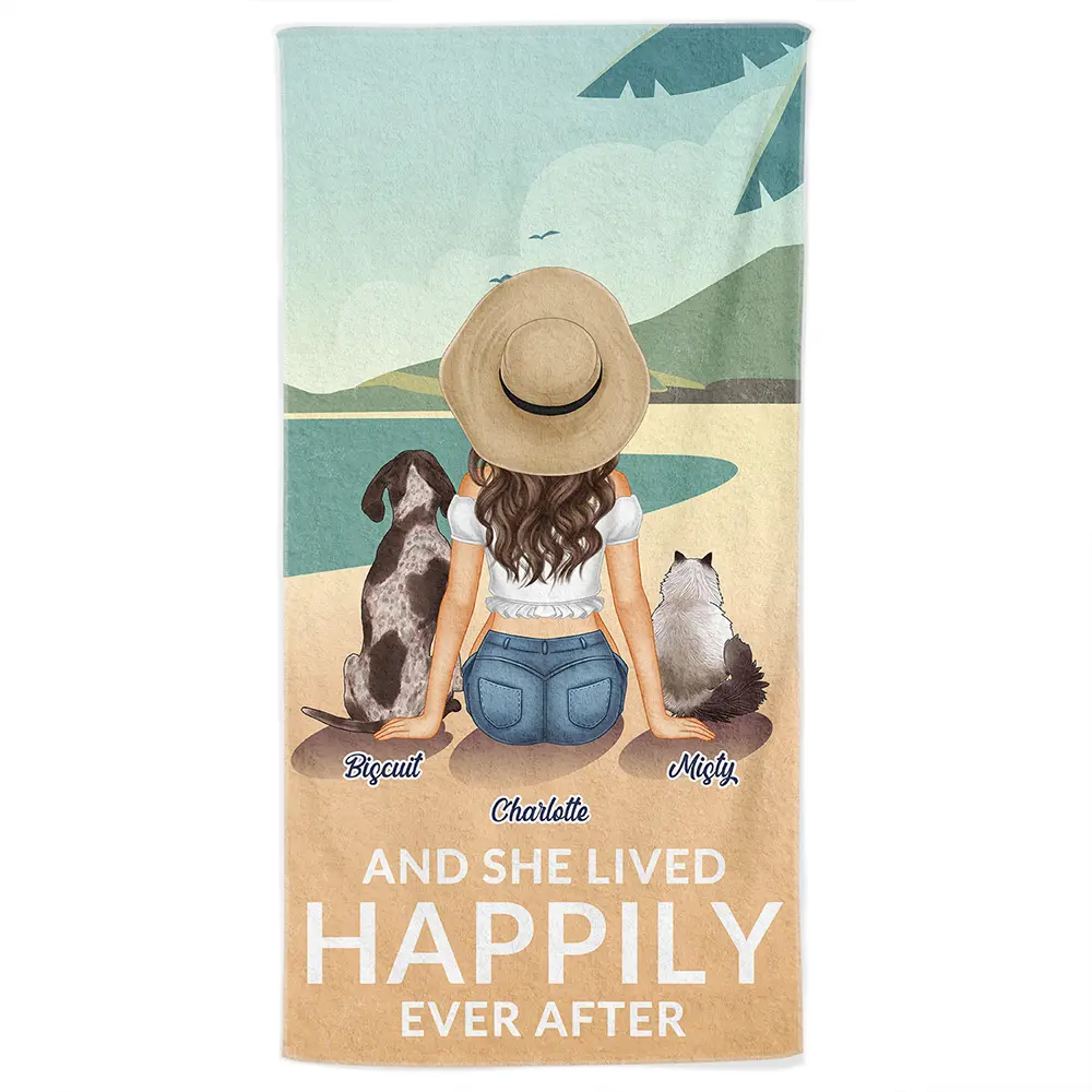 Personalized 'Happily Ever After' Beach Towel for Dog & Cat Moms