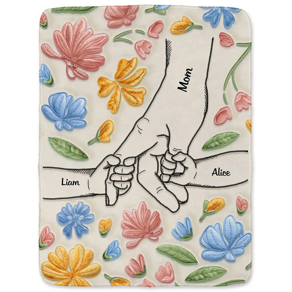 “Forever Protected” Personalized Blanket - Hand in Hand Design - Faux Embroidered Effect Printed Fabric