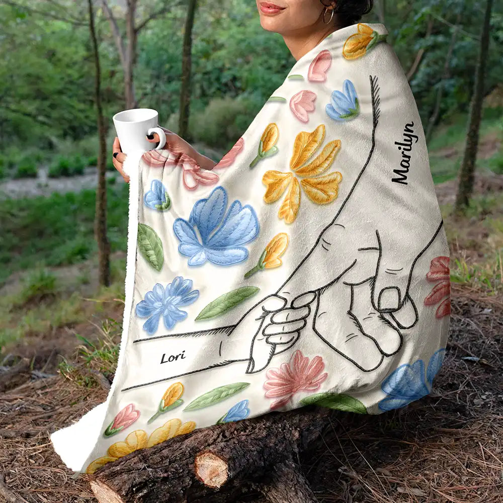 “Forever Protected” Personalized Blanket - Hand in Hand Design - Faux Embroidered Effect Printed Fabric