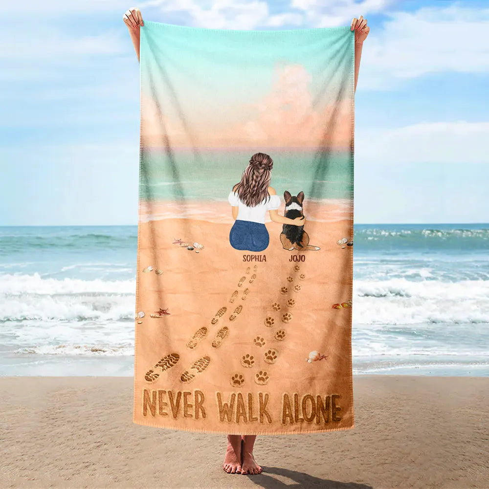 ‘Never Walk Alone’ Personalized Beach Towel for Dog Lovers & Pet Parents