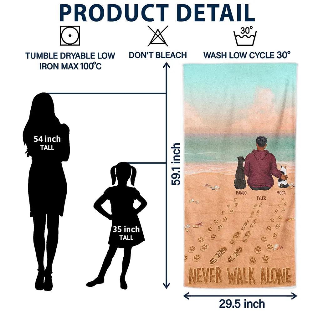 ‘Never Walk Alone’ Personalized Beach Towel for Dog Lovers & Pet Parents