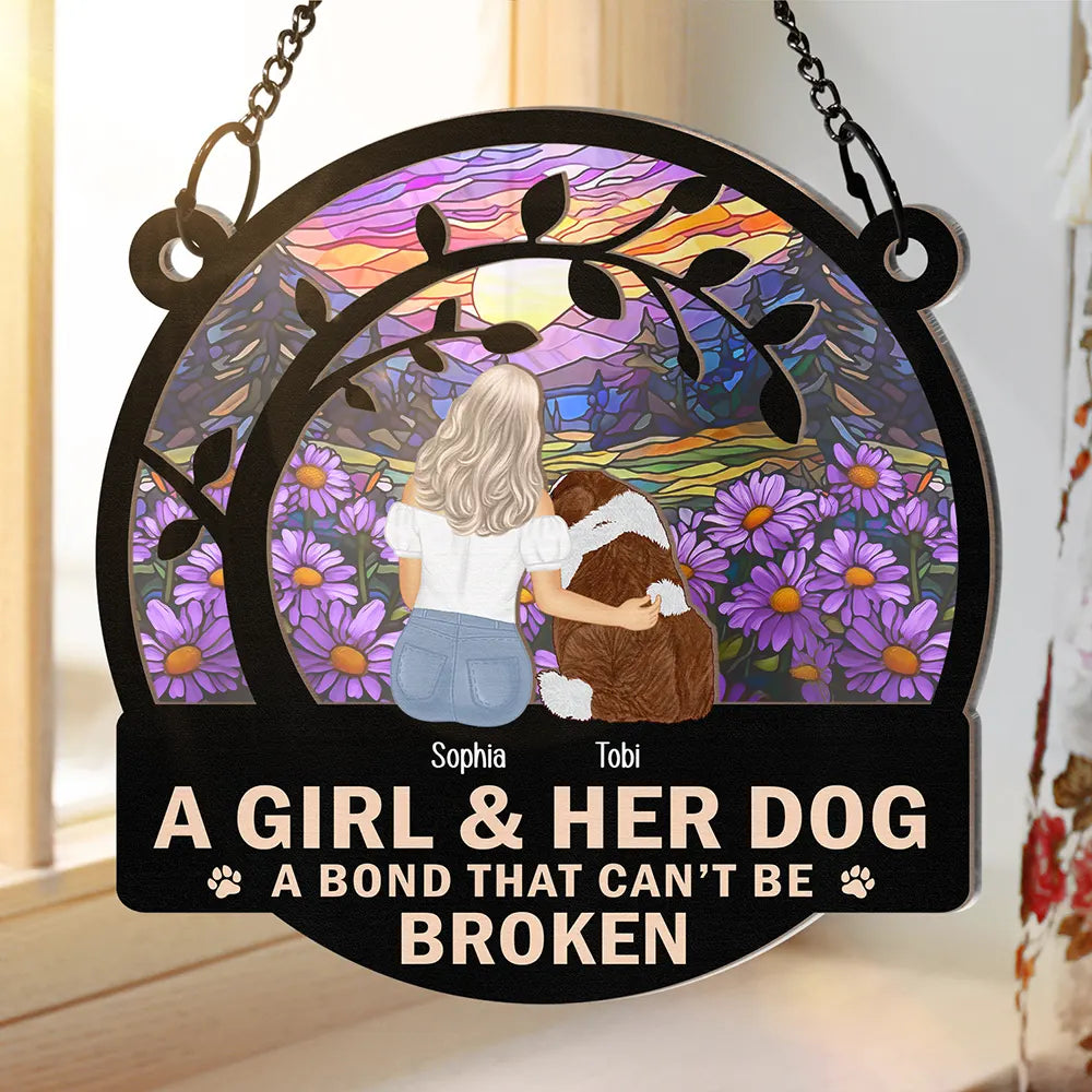 Personalized Pet Lover Suncatcher Ornament - "A Girl & Her Dog" Gift