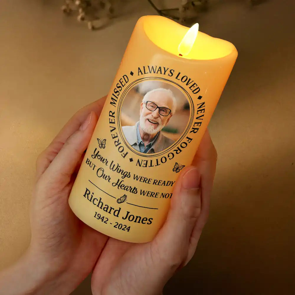 Christmas,Memorial,Custom Photo,Family,Sad - Custom Photo Memorial Always Loved Never Forgotten - Personalized Flameless LED Candle