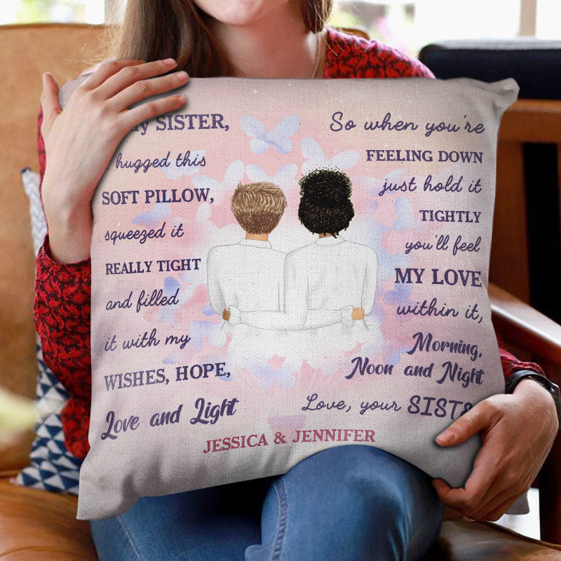 Custom “Hug Pillow” with Names - Personalized Sister Gift