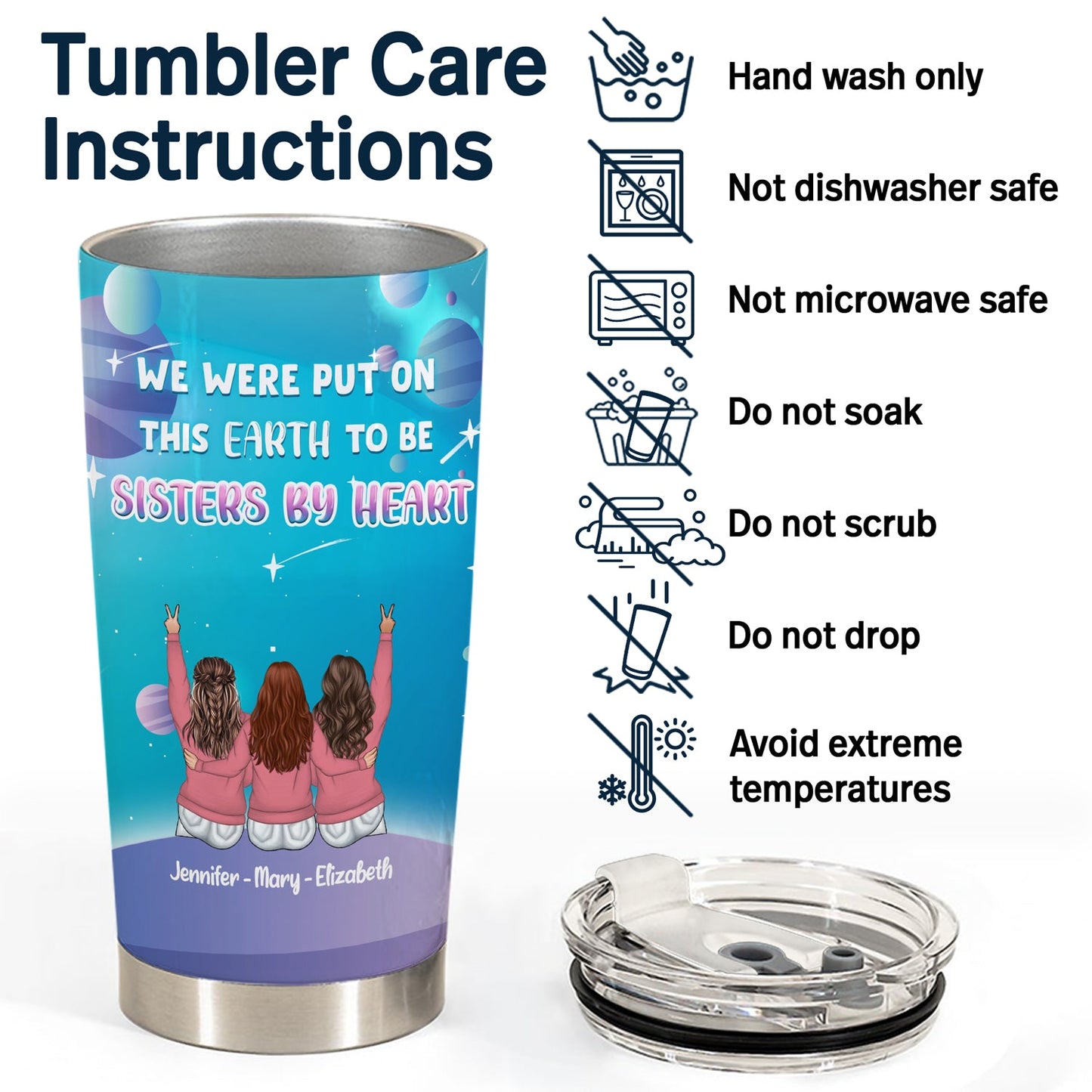 Custom Best Friend Tumbler: 'Sisters By Heart' Personalized Friendship Gift