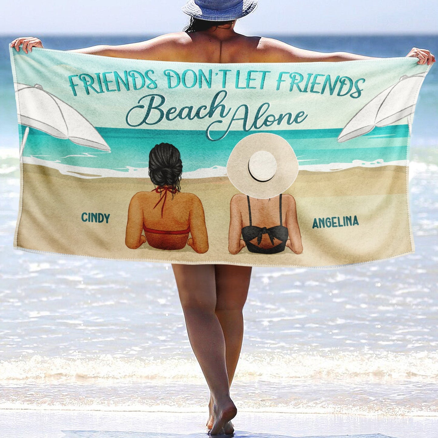 Personalized Beach Towel for Best Friends: 'Friends Don't Let Friends Beach Alone'