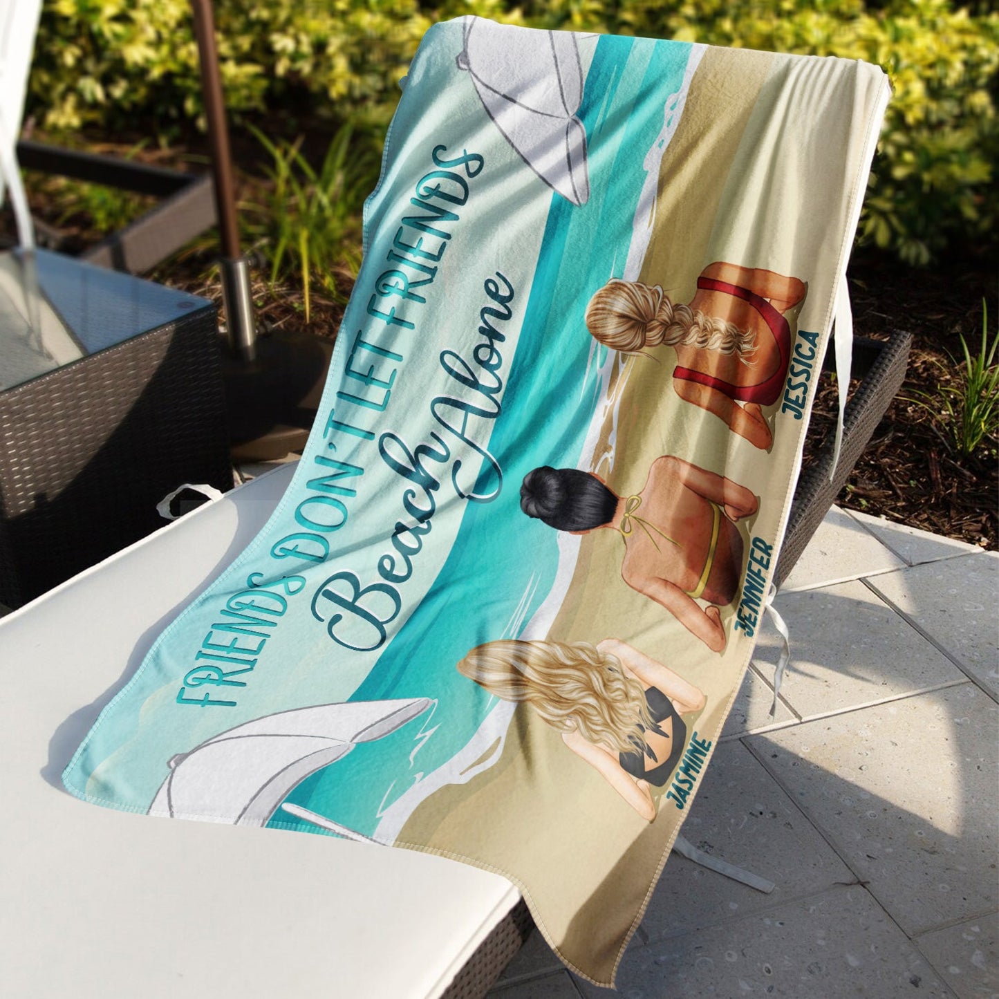 Personalized Beach Towel for Best Friends: 'Friends Don't Let Friends Beach Alone'