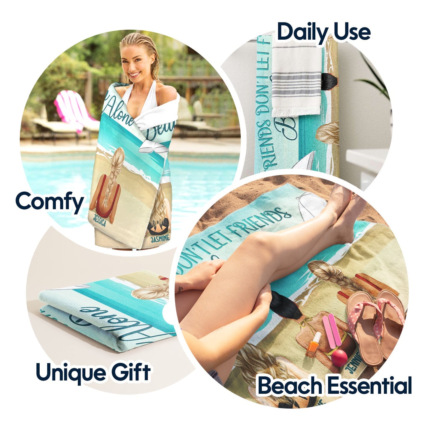 Personalized Beach Towel for Best Friends: 'Friends Don't Let Friends Beach Alone'
