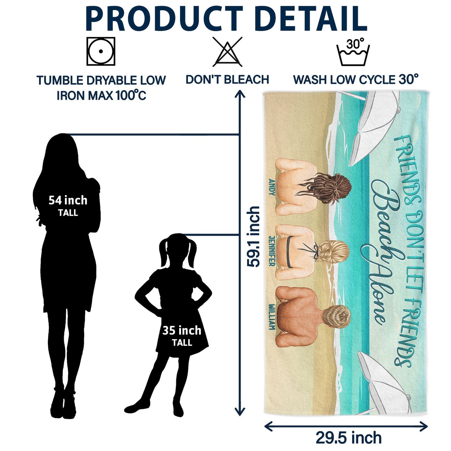 Personalized Beach Towel for Best Friends: 'Friends Don't Let Friends Beach Alone'