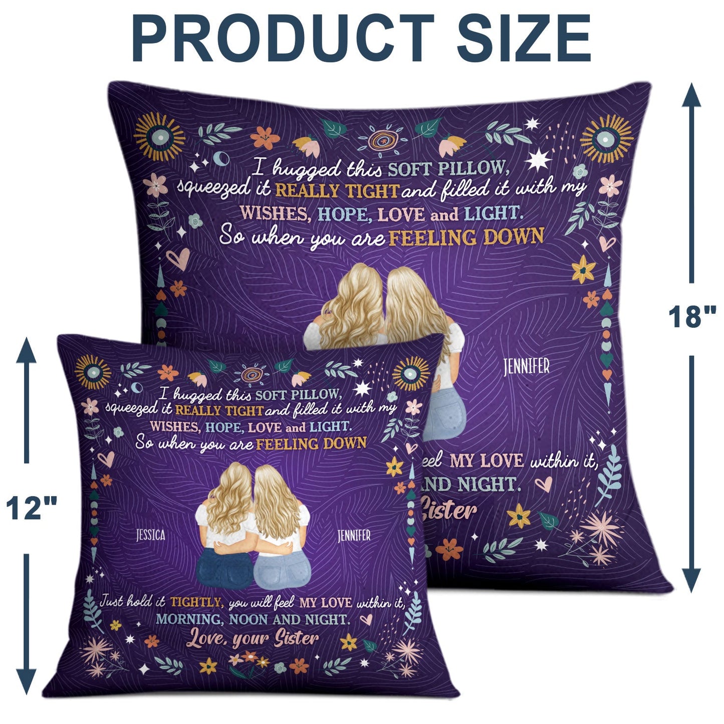 Personalized Sister & Best Friend Pillow - "Feel My Love Within" Hugs