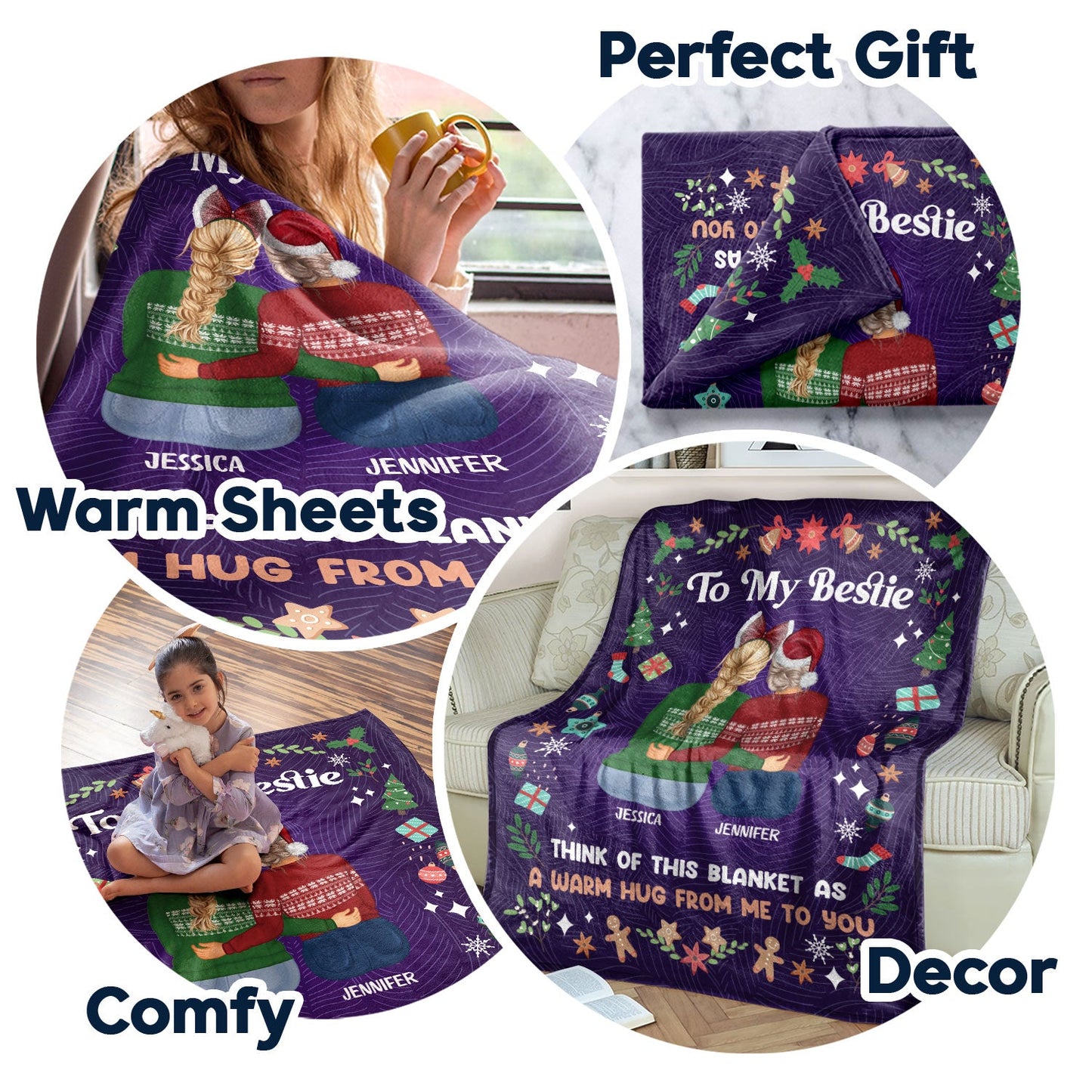 Personalized 'A Warm Hug' Christmas Blanket for Sisters & Best Friends