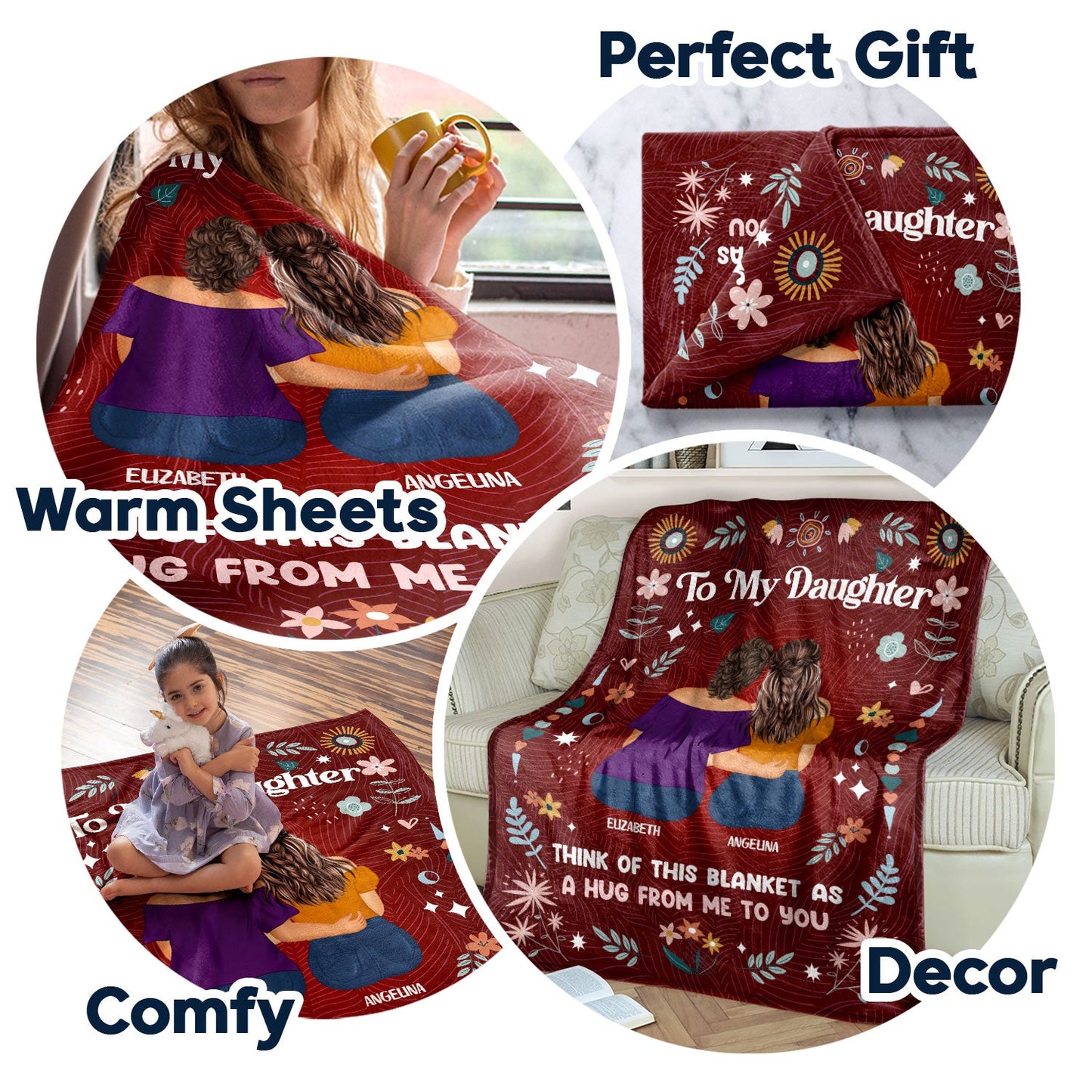 Custom Mother Daughter Blanket: 'A Hug From Me To You' Keepsake Gift