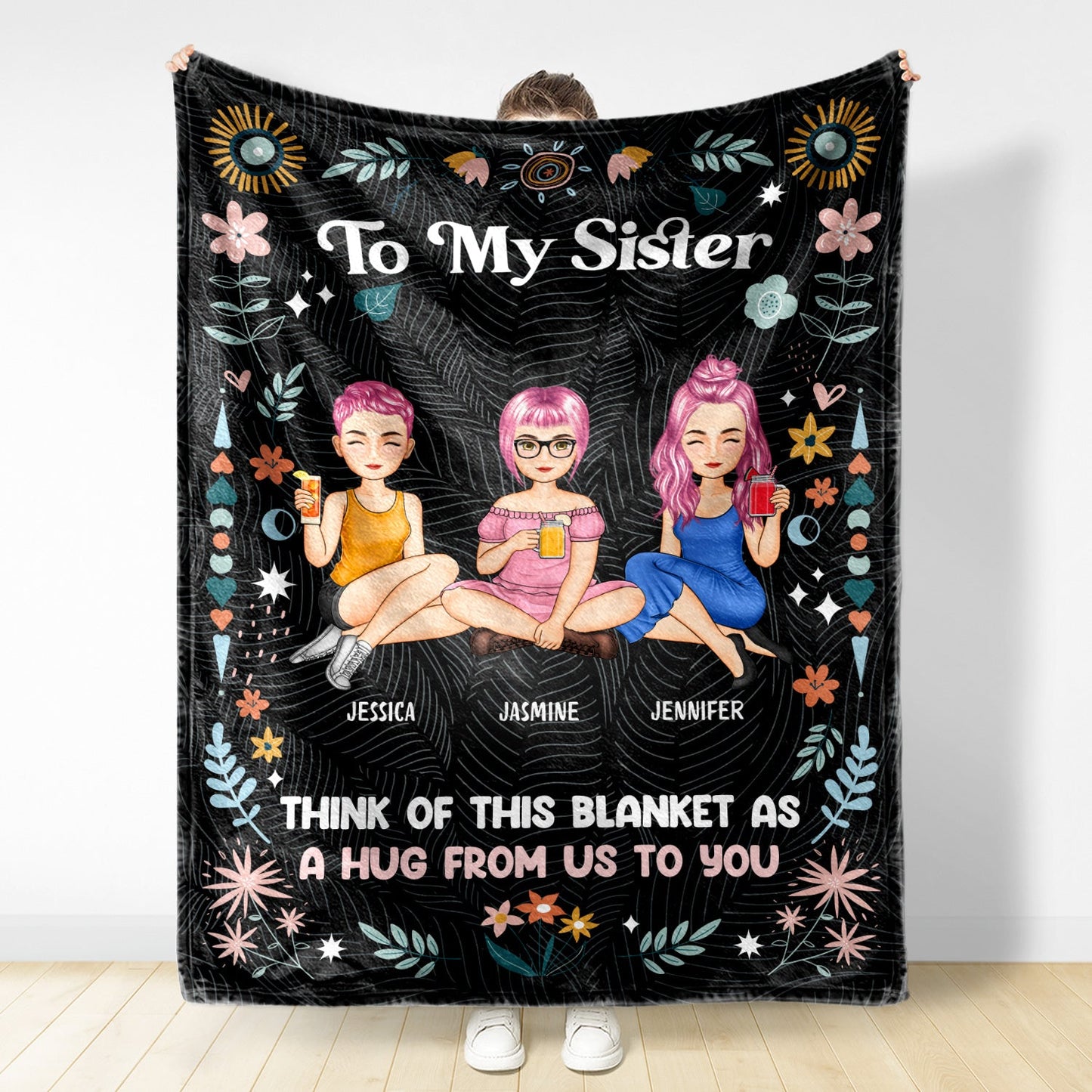 Personalized Sisters Blanket: "A Hug From Me To You" Bestie Gift