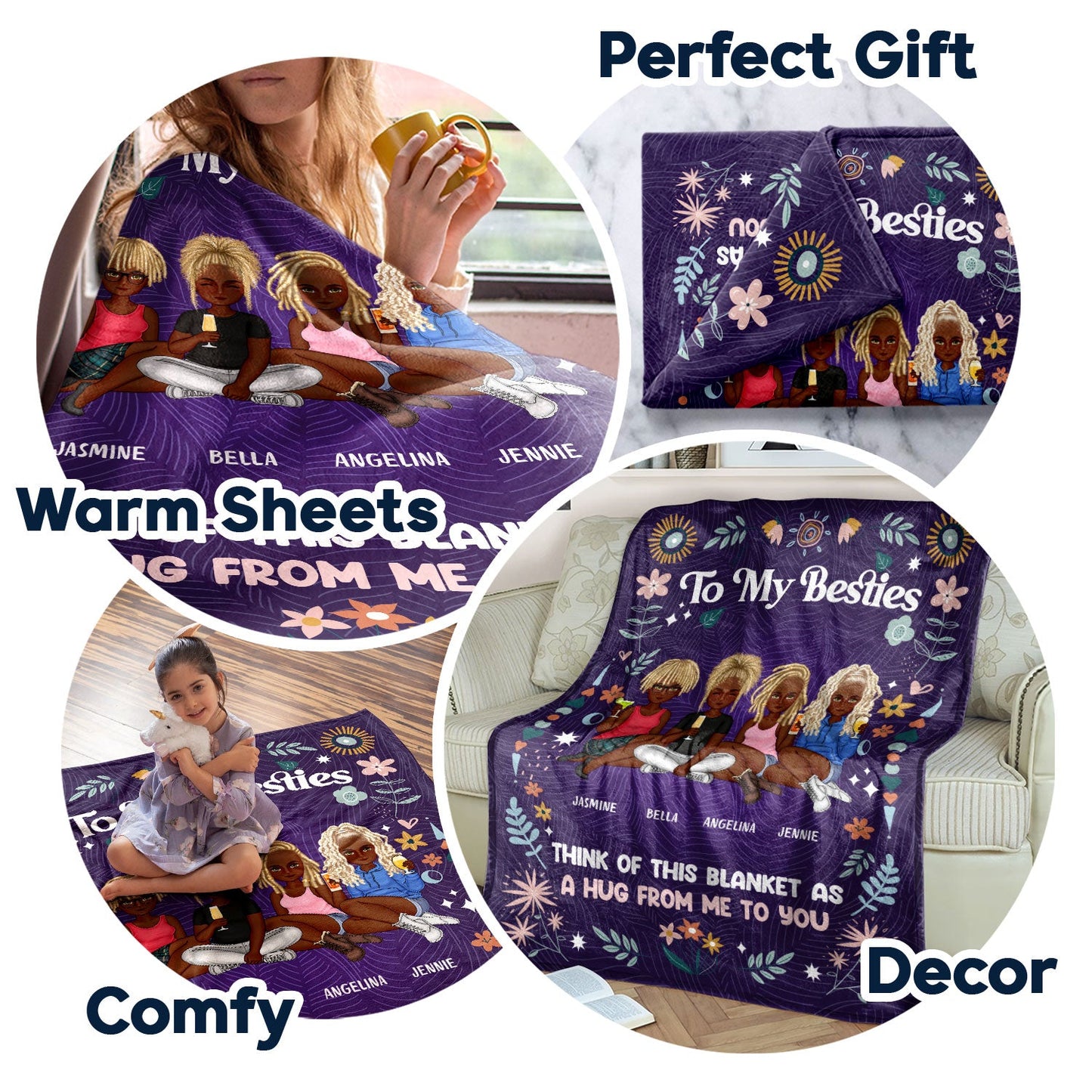 Personalized Sisters Blanket: "A Hug From Me To You" Bestie Gift