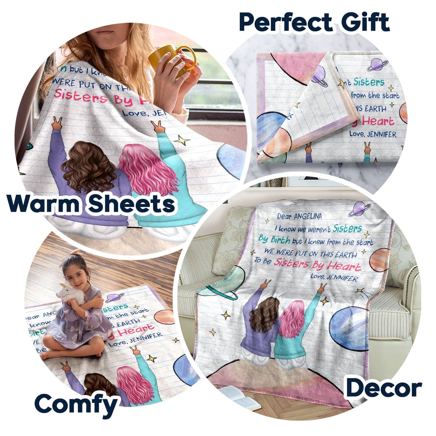 Personalized 'Sisters By Heart' Best Friend Blanket | Custom Gift
