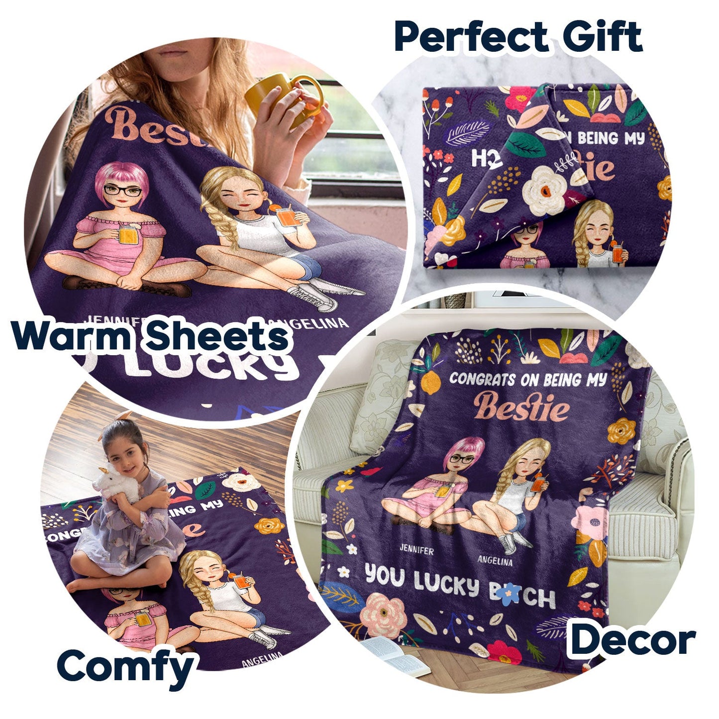 Personalized Bestie Blanket: 'Congrats On Being My Bestie, You Lucky Bitch'