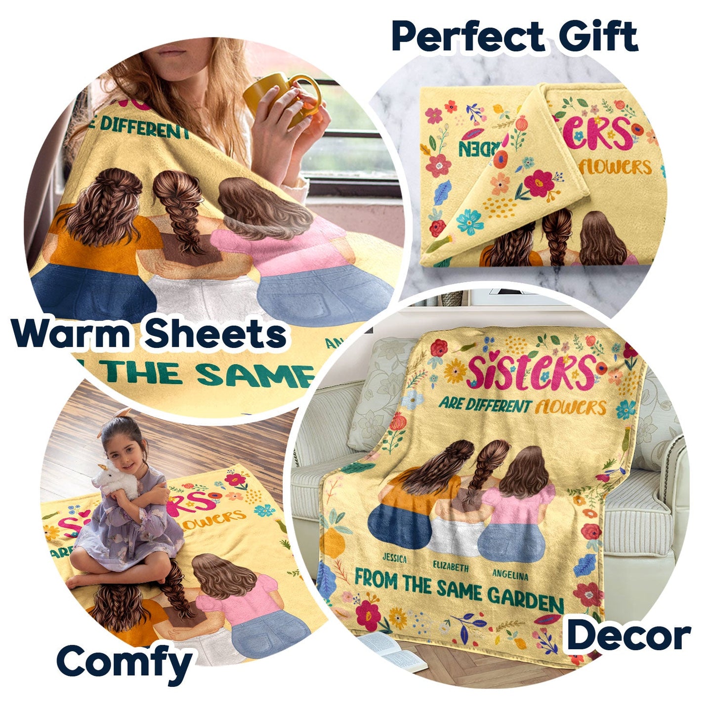 Personalized Sisters Blanket - 'Different Flowers from Same Garden'