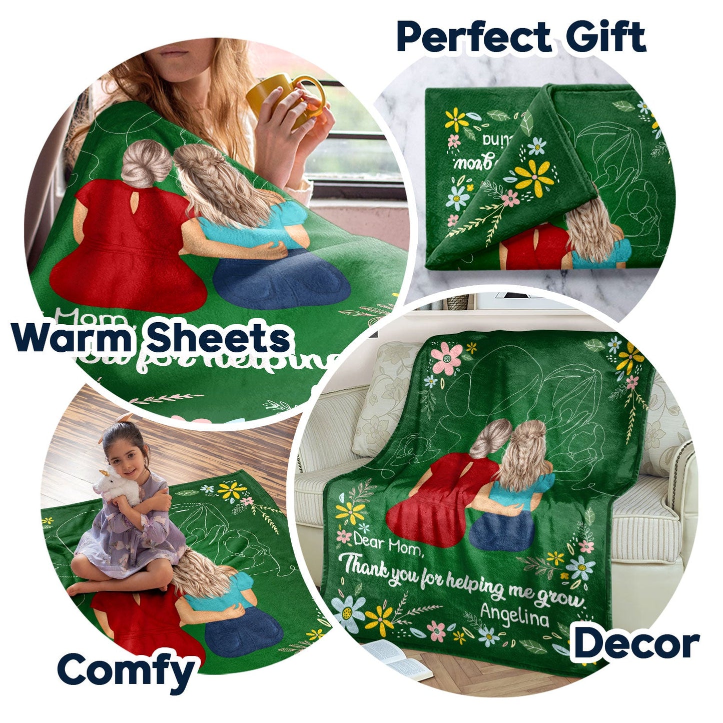 Personalized Mother-Daughter Blanket: 'Thank You For Helping Me Grow' Gift