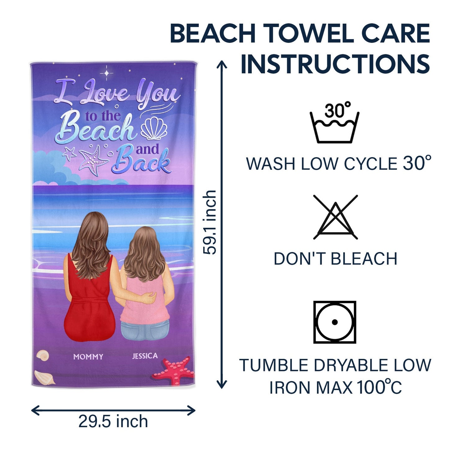 Custom 'I Love You to the Beach and Back' Mom Daughter Beach Towel