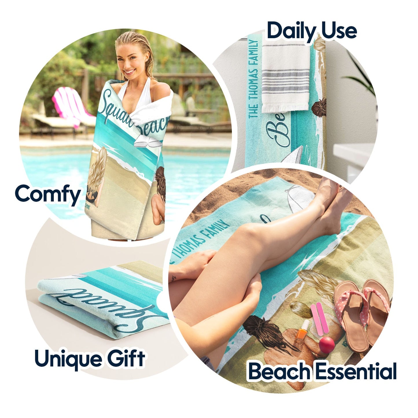 Personalized 'Beach Squad' Family Beach Towel - Custom Summer Gift