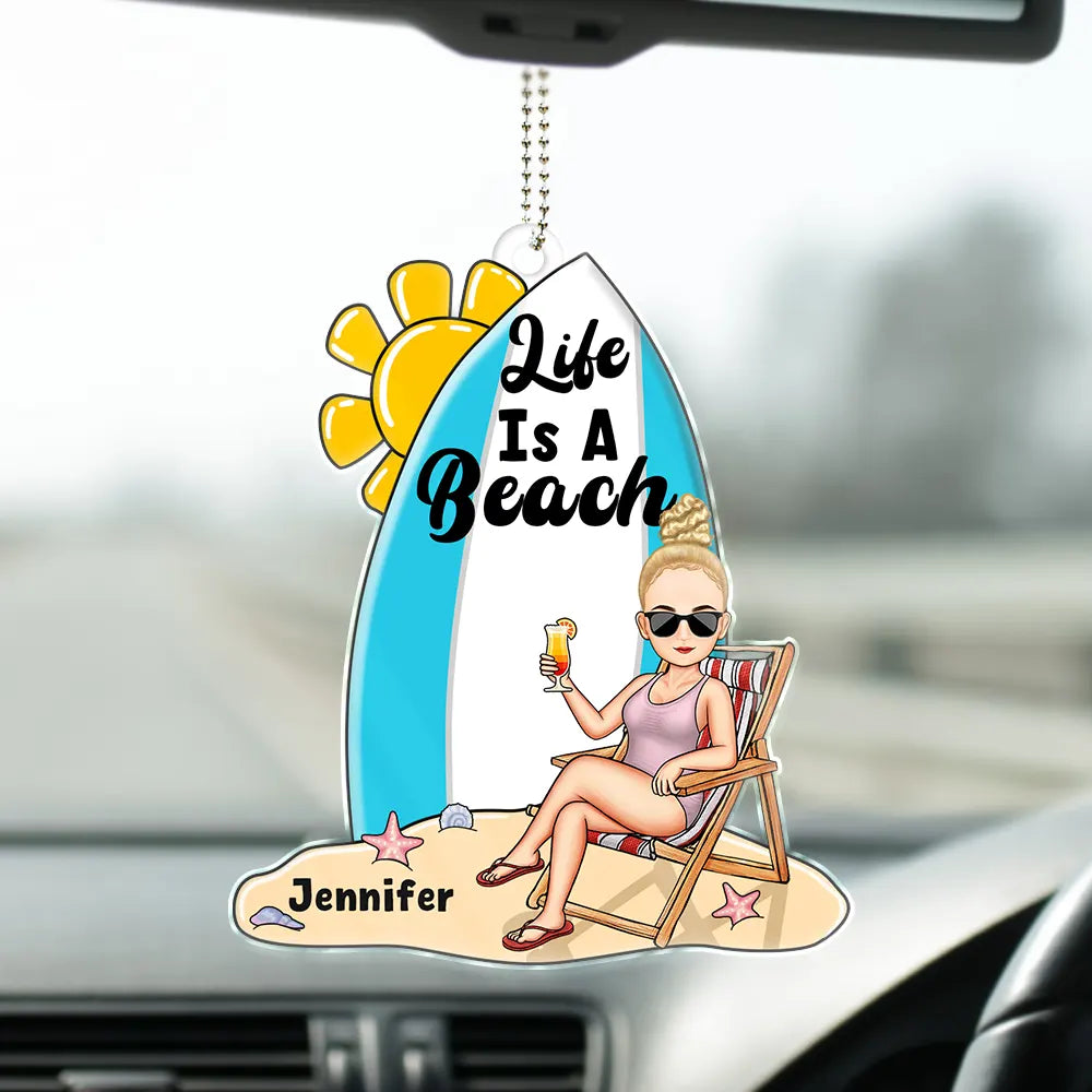 Personalized 'Life Is A Beach' Car Hanger for Summer Trips & Her