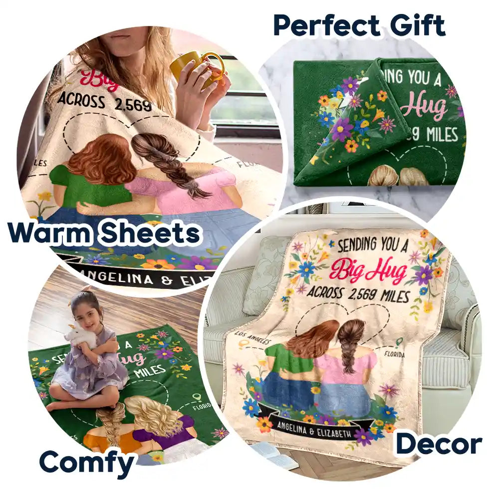 Personalized 'Big Hug Across Miles' Blanket for Long Distance Gifts Friends