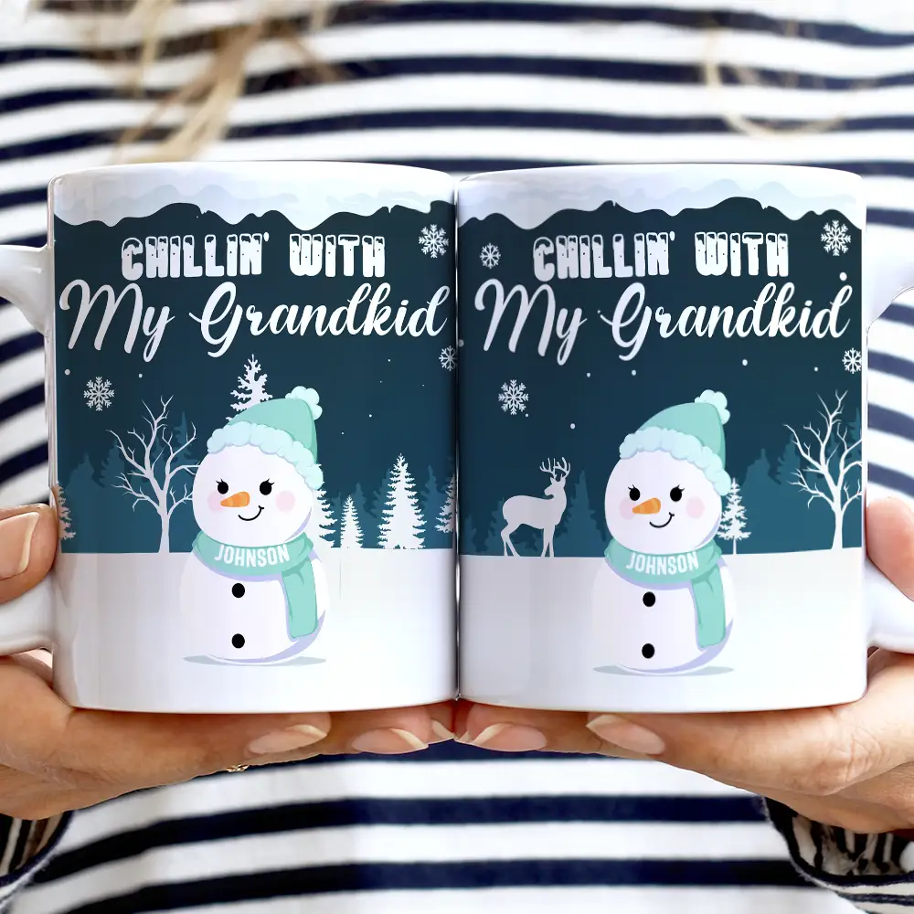 Personalized 'Chillin' With My Grandkids' Snowman Mug for Grandparents