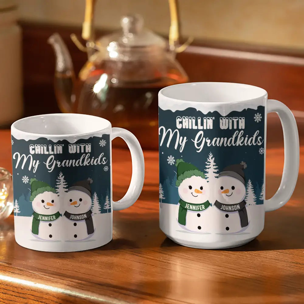 Personalized 'Chillin' With My Grandkids' Snowman Mug for Grandparents