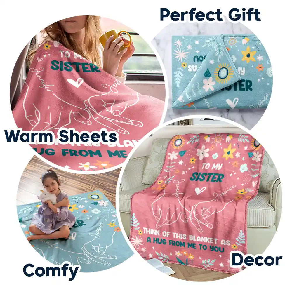 Gift For Women - Hands Holding As A Hug - Personalized Fleece Blanket, Sherpa Blanket