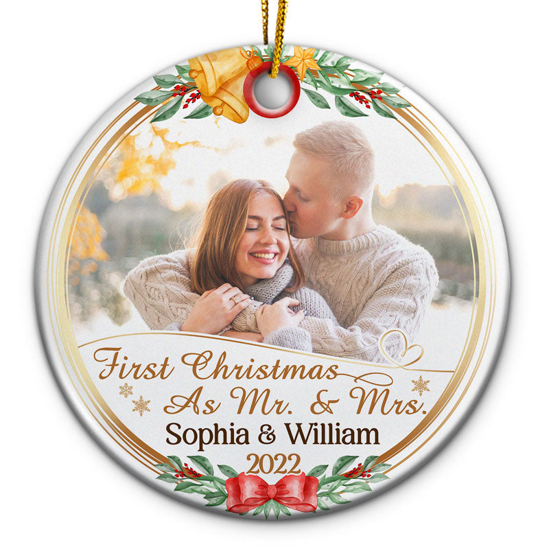 Personalized "First Christmas As Mr. & Mrs." Ceramic Photo Ornament