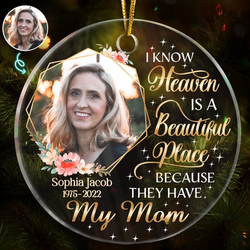 Custom Photo Memorial For Loved One Ornament "Heaven Has My Mom" - Personalized Keepsake Gift