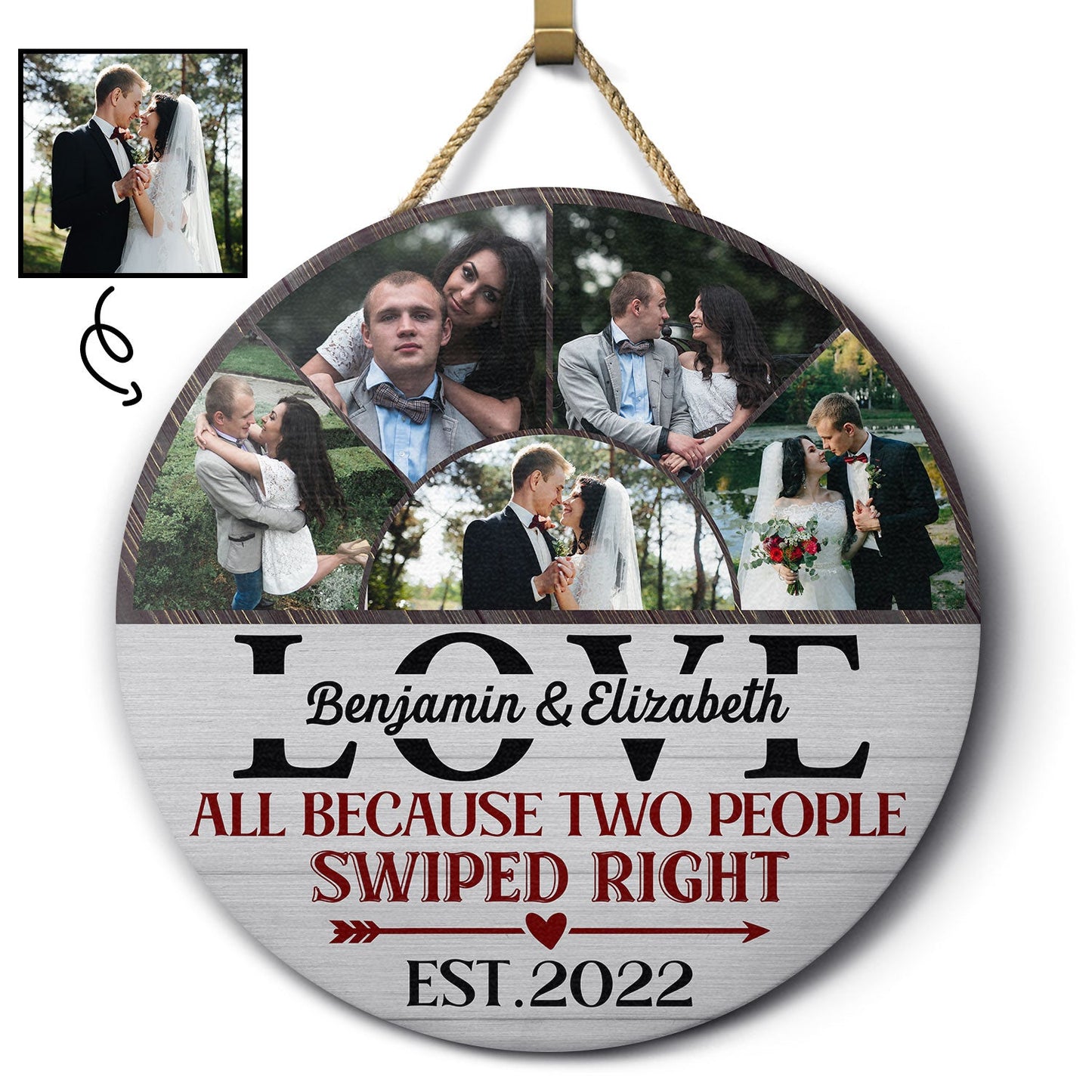 Personalized Photo Wood Sign: All Because Two People Swiped Right | Custom Couple Wall Art