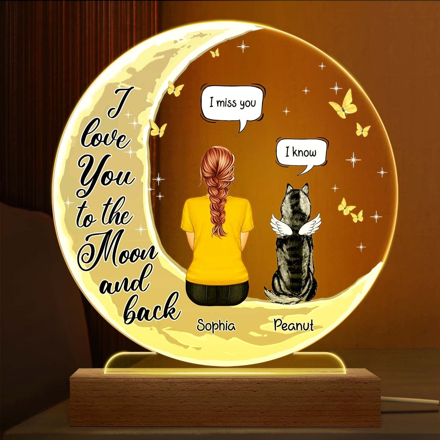 Personalized Pet Memorial For Loved One 3D LED Light - 'I Miss You' Keepsake Gift