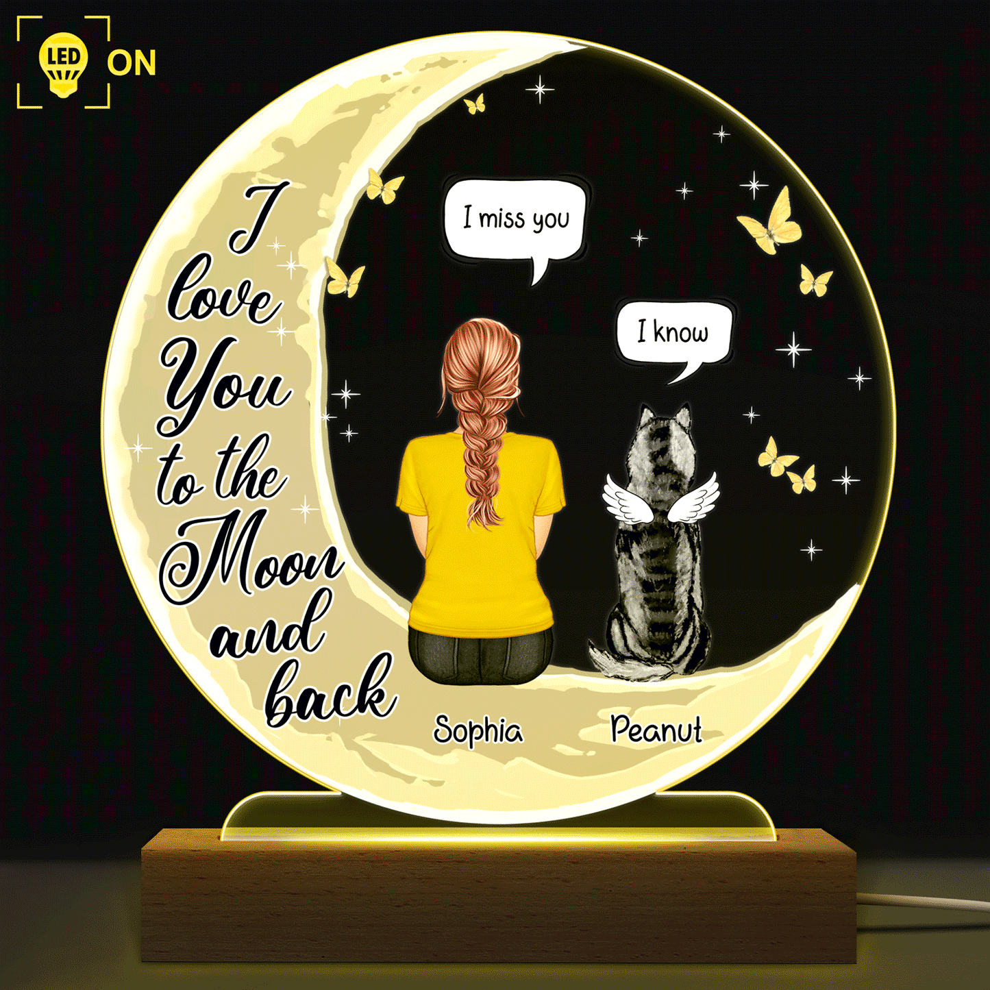 Personalized Pet Memorial For Loved One 3D LED Light - 'I Miss You' Keepsake Gift