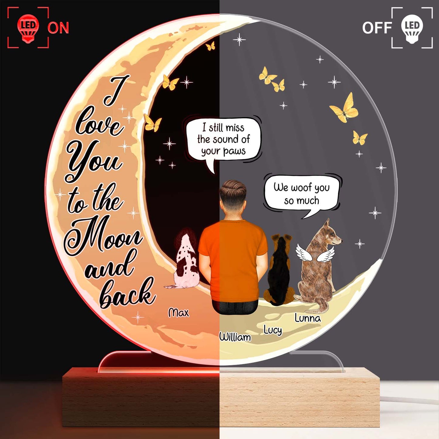 Personalized Pet Memorial For Loved One 3D LED Light - 'I Miss You' Keepsake Gift