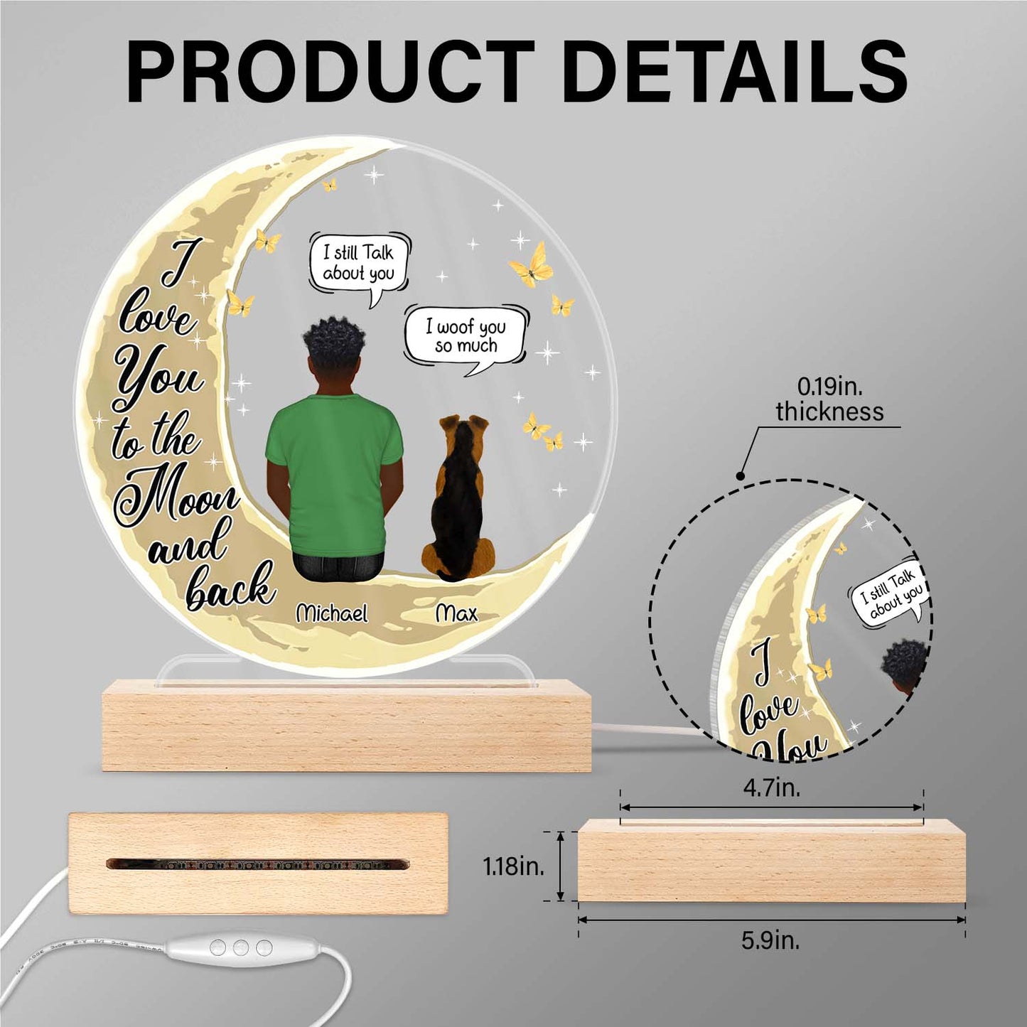 Personalized Pet Memorial For Loved One 3D LED Light - 'I Miss You' Keepsake Gift