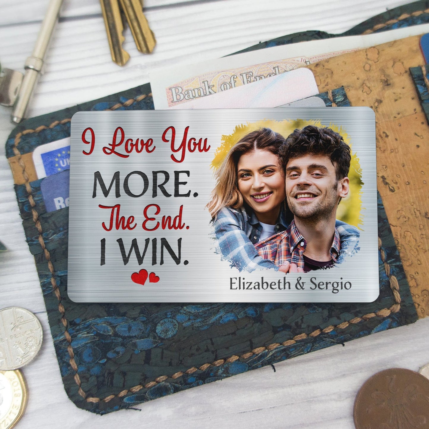 Personalized 'I Love You More' Custom Photo Wallet Card for Couples