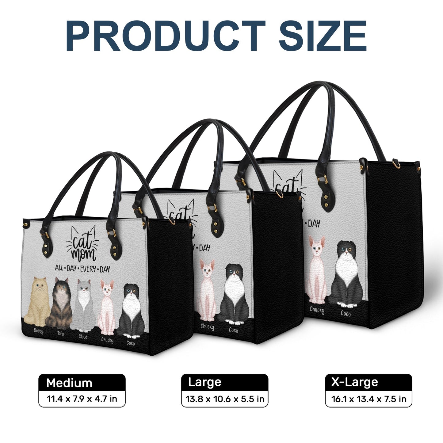 Personalized Cat Mom Leather Bag - Custom Pet Lover Tote "All Day Every Day"