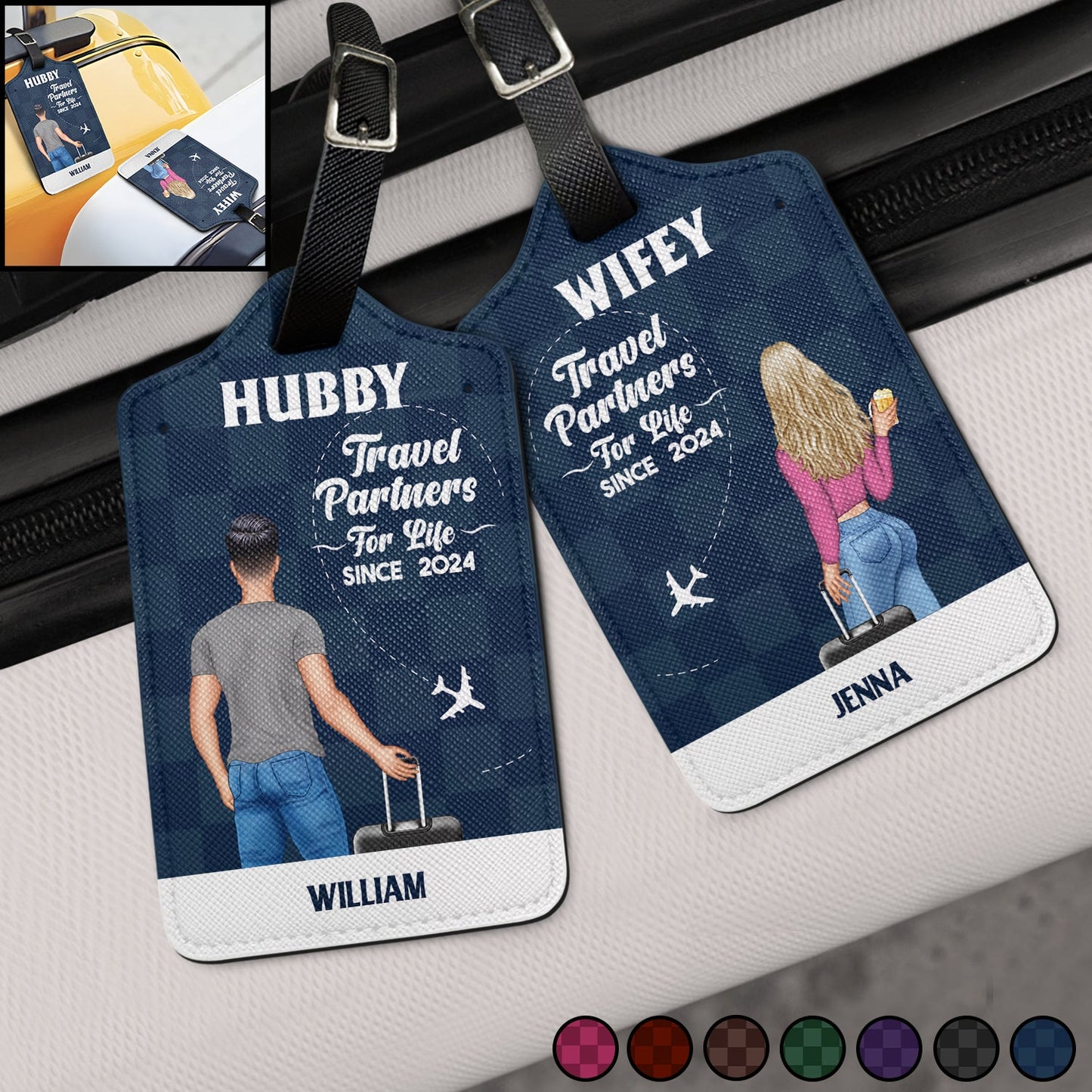 Custom 'Travel Partners For Life' Luggage Tags - Personalized Couple Travel Gift