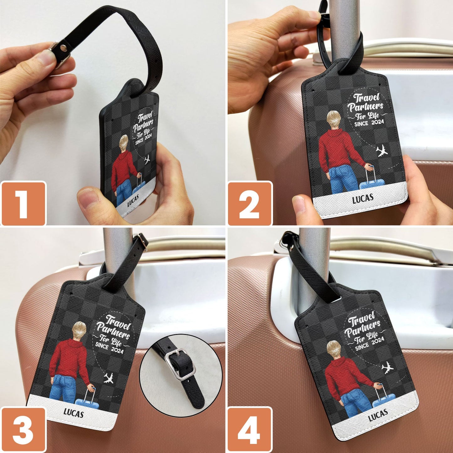 Custom 'Travel Partners For Life' Luggage Tags - Personalized Couple Travel Gift