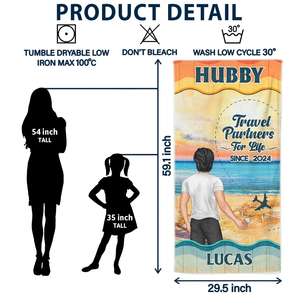 Personalized 'Travel Partners For Life' Beach Towel Set for Hubby & Wifey