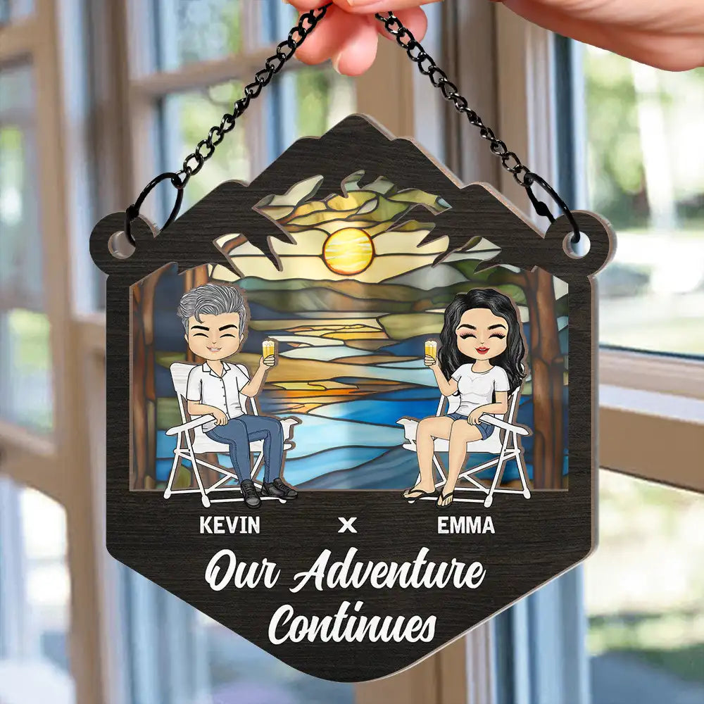 Custom 'Adventure Partners For Life' Suncatcher Ornament for Couples