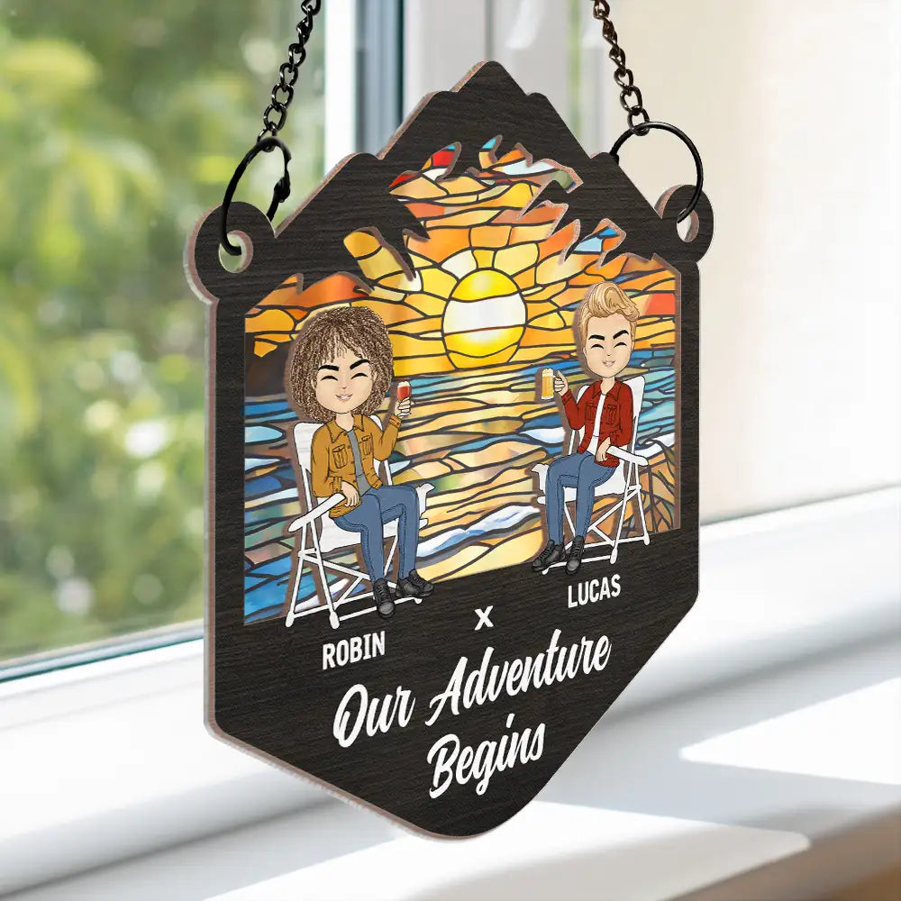 Custom 'Adventure Partners For Life' Suncatcher Ornament for Couples